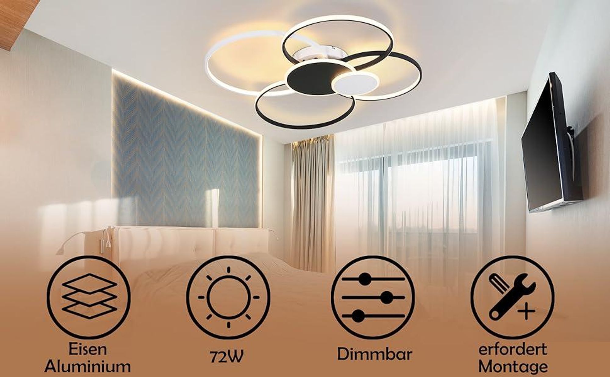 ZMH LED stropní světlo stmívatelné s dálkovým ovládáním stropní lampa moderní 94CM kovový akryl 72W kruhové osvětlení pro obývací pokoj ložnici kancelář hotel kuchyň