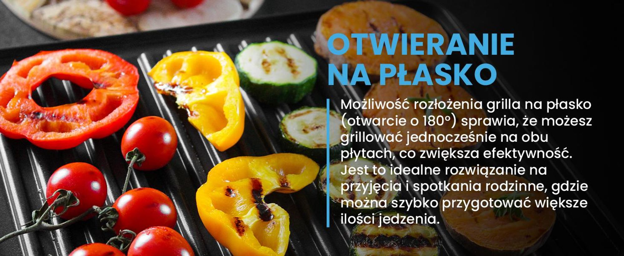 Grill kontaktowy z tacką ociekową z dużą powierzchnią opiekania
