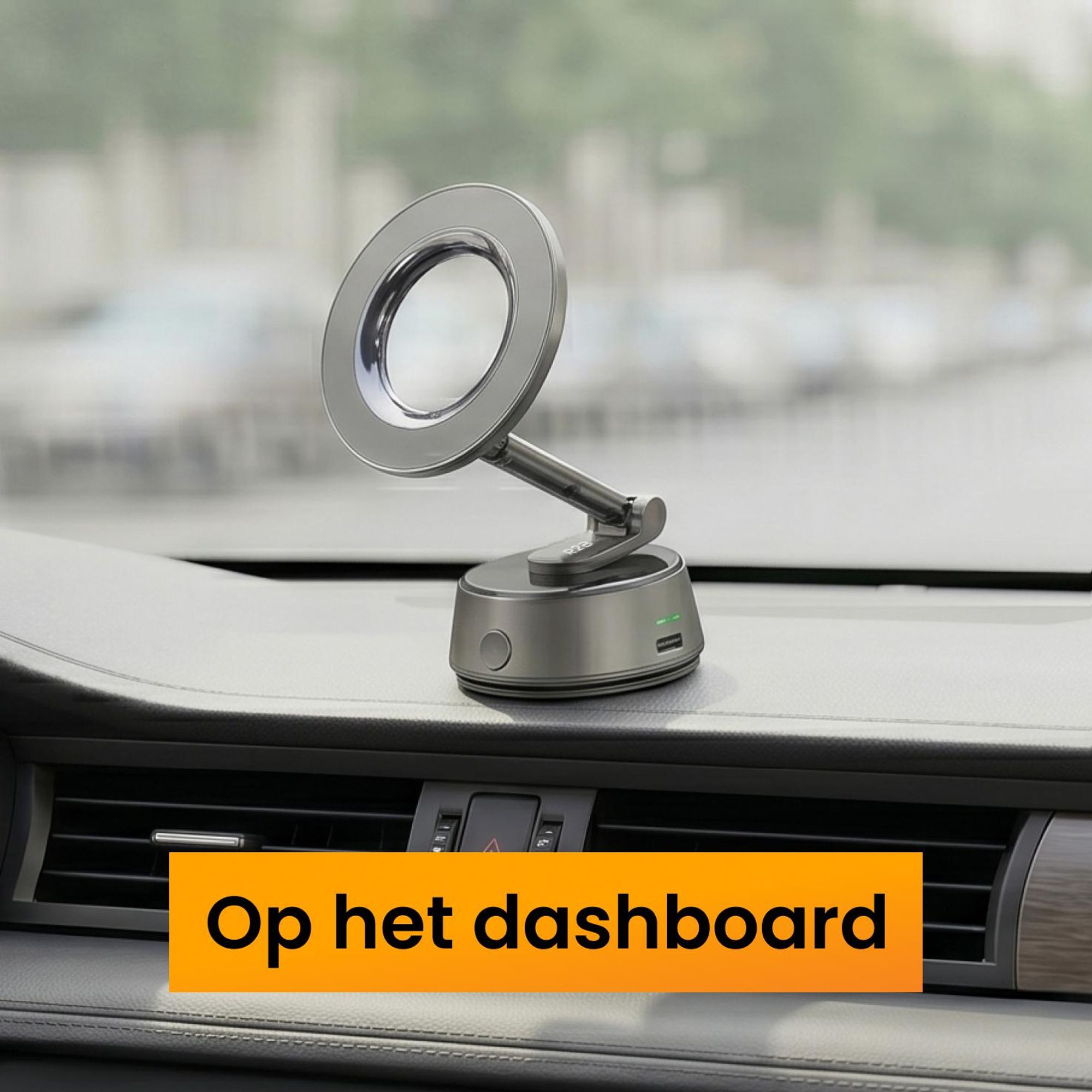 R2B Autohouder voor smartphones met elektrische vacuümzuignap, magnetisch en inklapbaar, geschikt voor dashboard en raam, compatibel met MagSafe