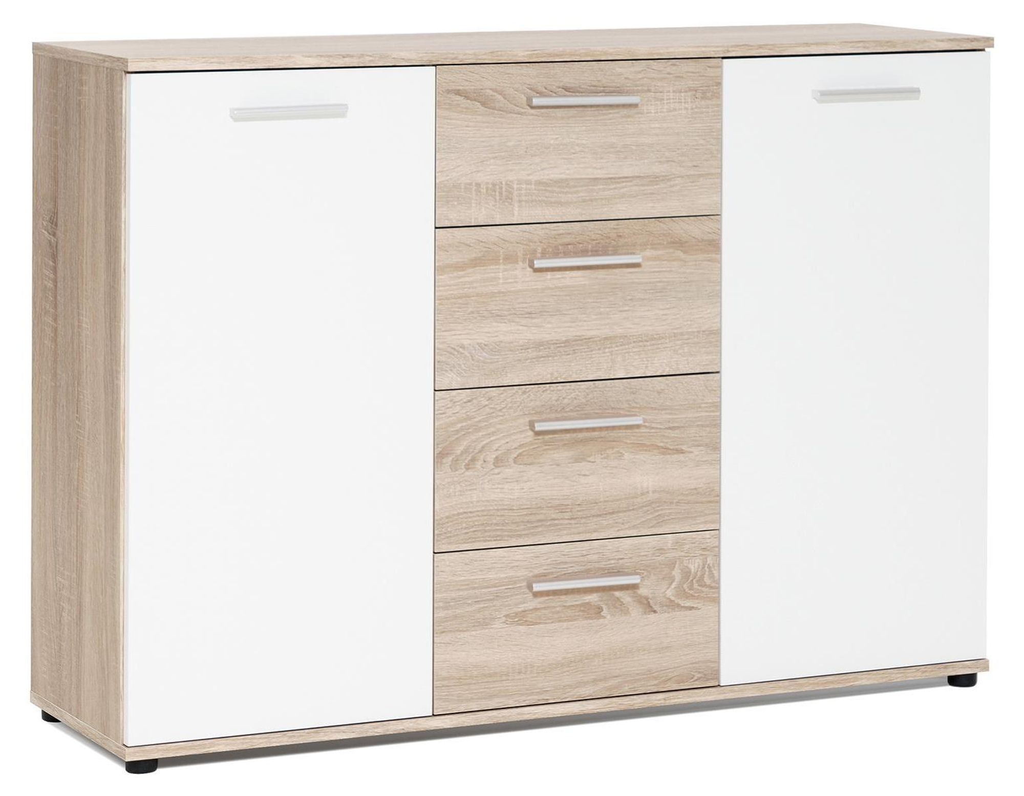 Sideboard Jacklin I – Modernes Stauraummöbel mit 4 Schubkästen & 2 Türen in Sonoma-Eiche Weiß
