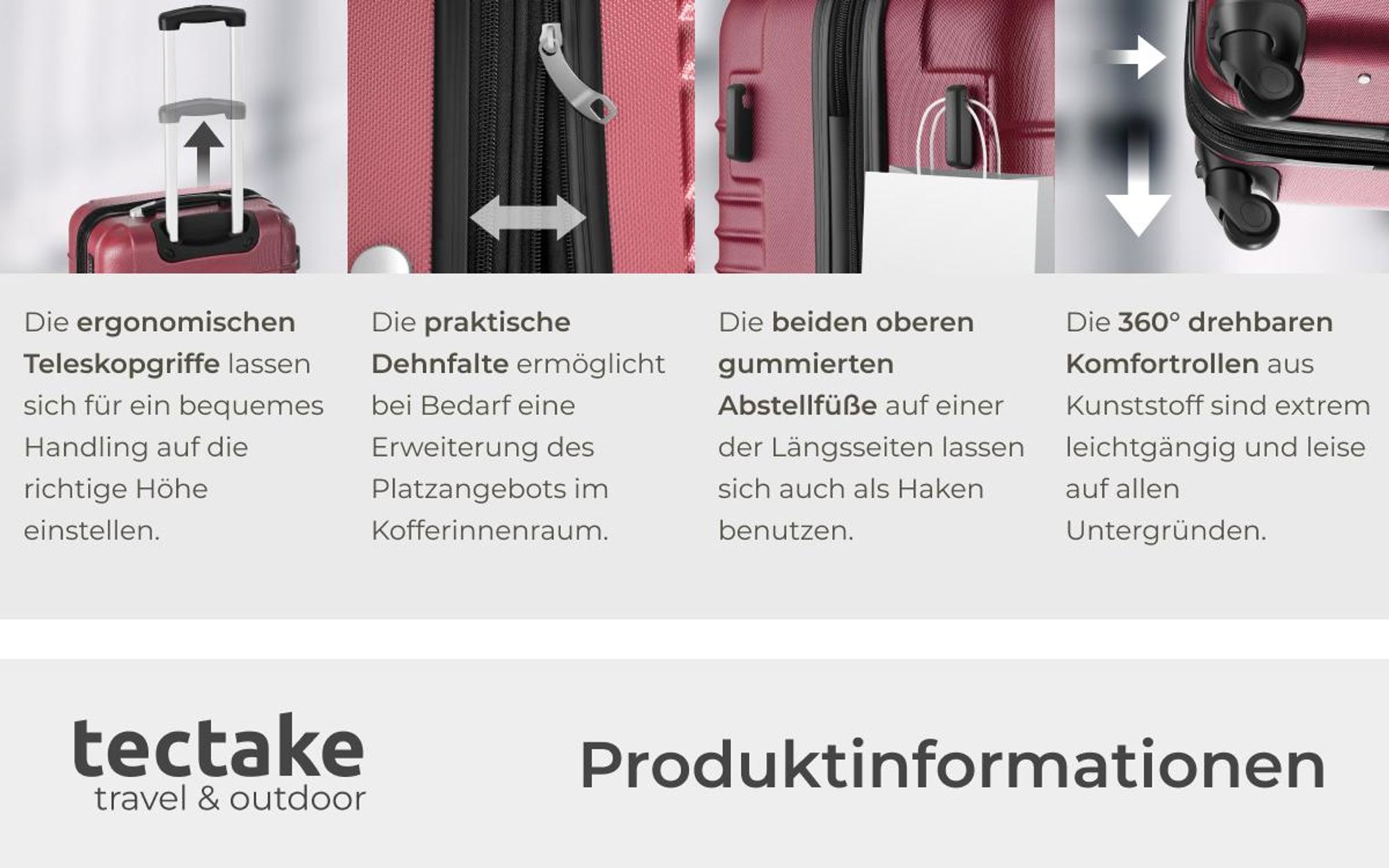 tectake® Hartschalenkoffer-Set 4-teilig, aus robustem ABS-Kunststoff