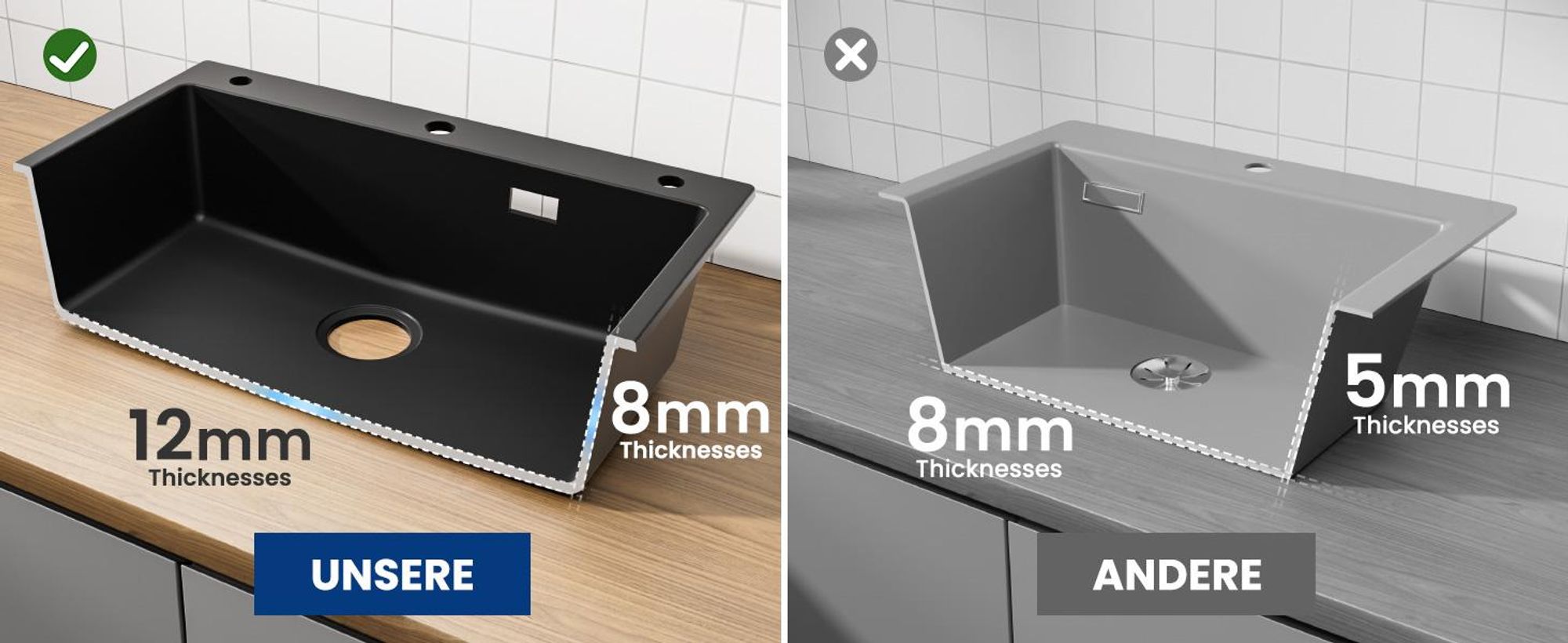 Granitspüle schwarz 70x45cm Set mit Küchenarmatur ausziehbar, Kratzfest & Geräuschdämmend, Cecipa, SMC Küchenspüle, Einbauspüle & Abflussgarnitur
