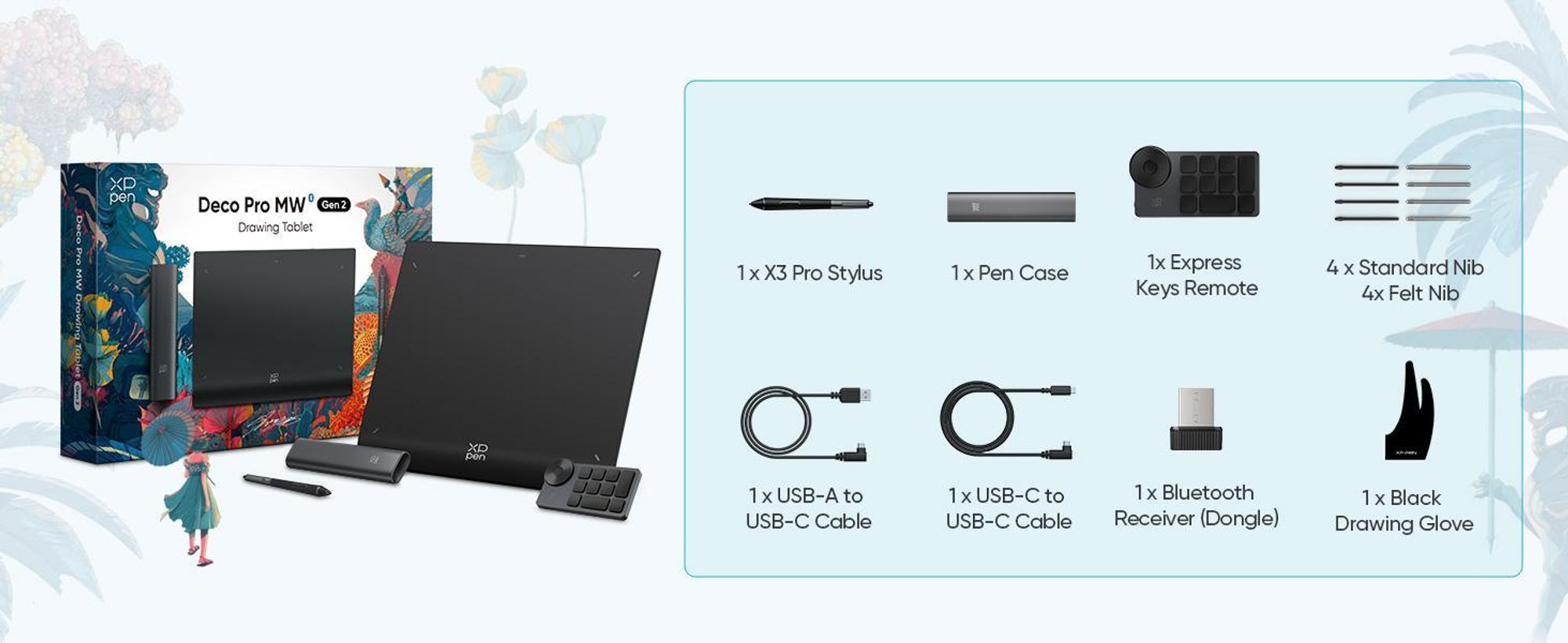 XPPen Deco Pro MW (Gen2), Verkabelt & Kabellos, 5080 lpi, 228 x 152 mm, USB/Bluetooth, 1 cm, Stift