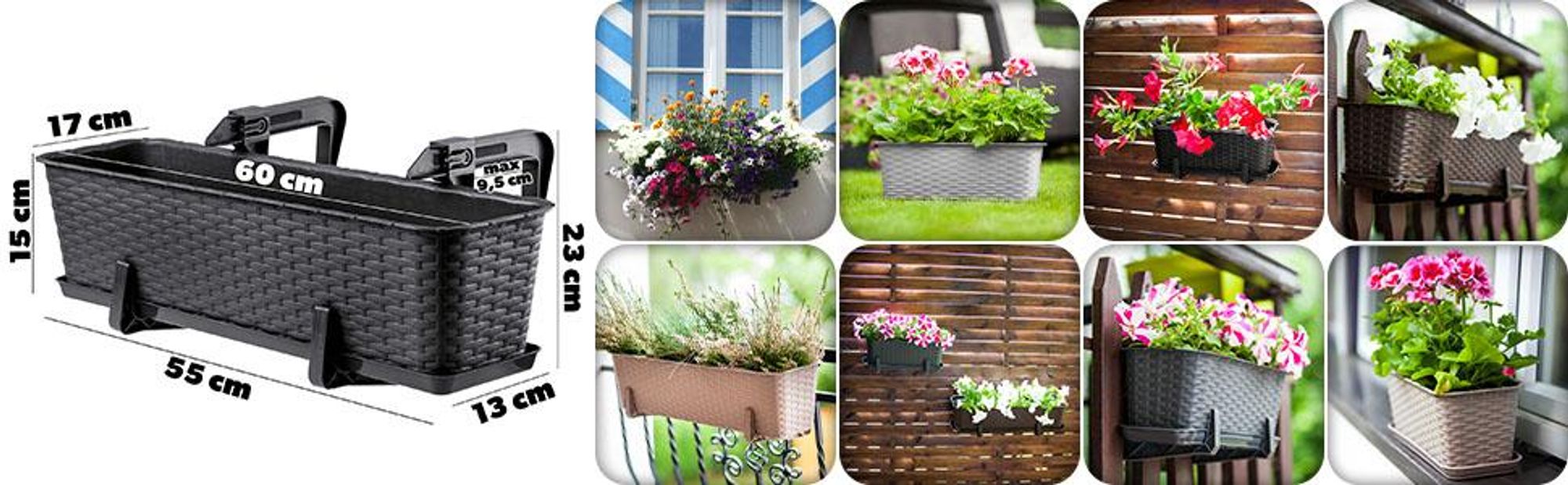 KADAX Blumentopf "Castro", Topf mit Griffen, 60cm, Anthrazit, 4 Stück