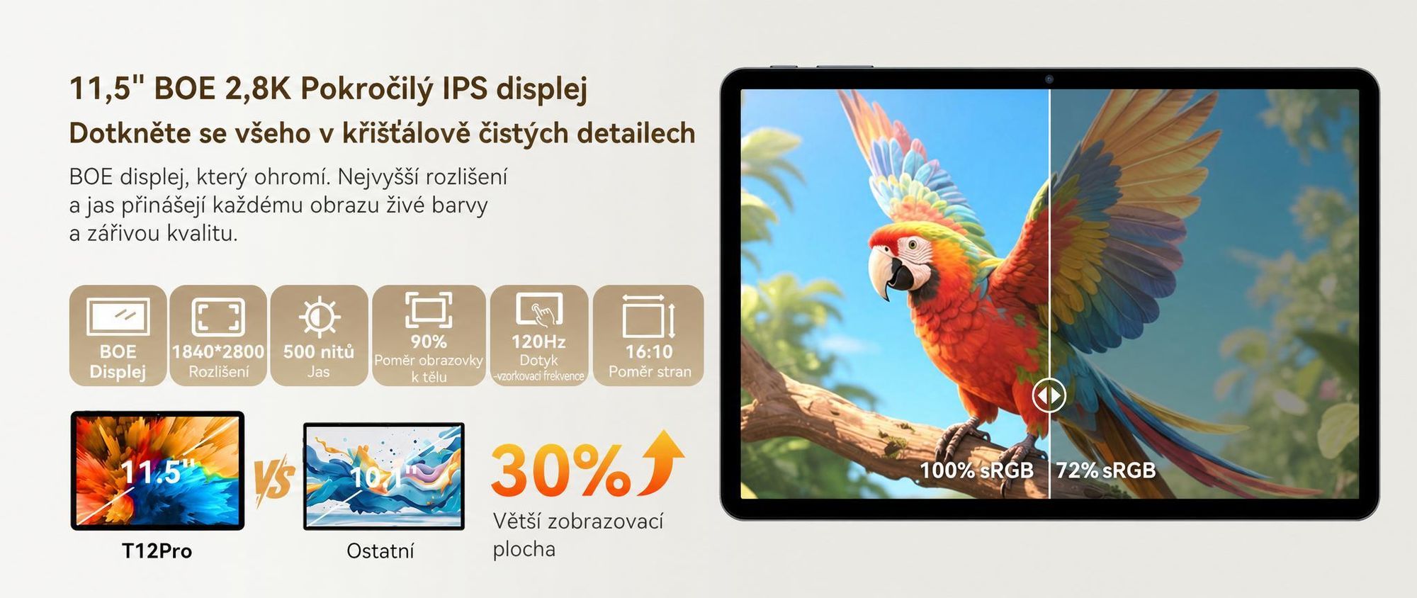 Tablet KOBONA T12Pro 11,5" s displejem BOE 2,8K, Android 16, Helio G100, 32+256 GB, 8000 mAh, duální 4G SIM, Face ID, 13 MP, včetně klávesnice, myši, stylusu a pouzdra