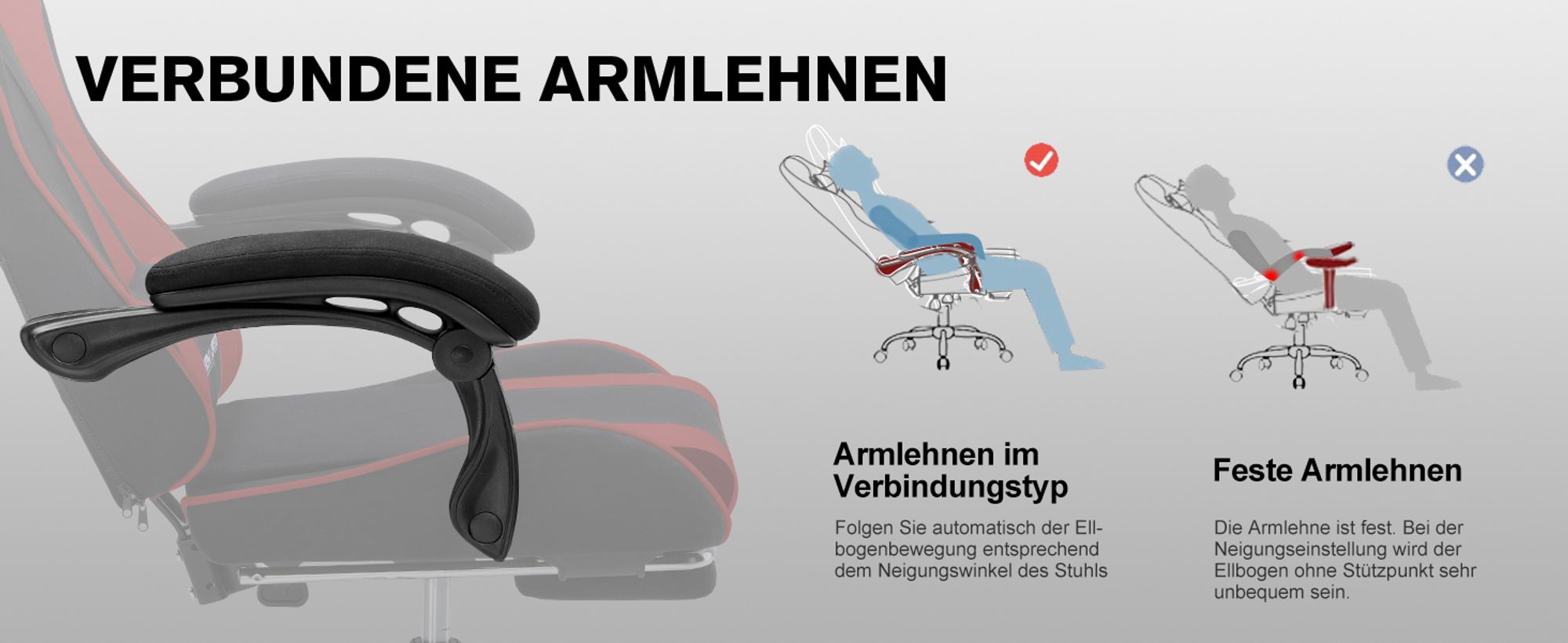 GTPLAYER Bürostuhl Gaming Stuhl Stoff Gaming Sessel Ergonomischer Gamer Stuhl mit Fußstütze, Kopfstütze Lendenkissen, Gepolstert Gaming Chair, ROT