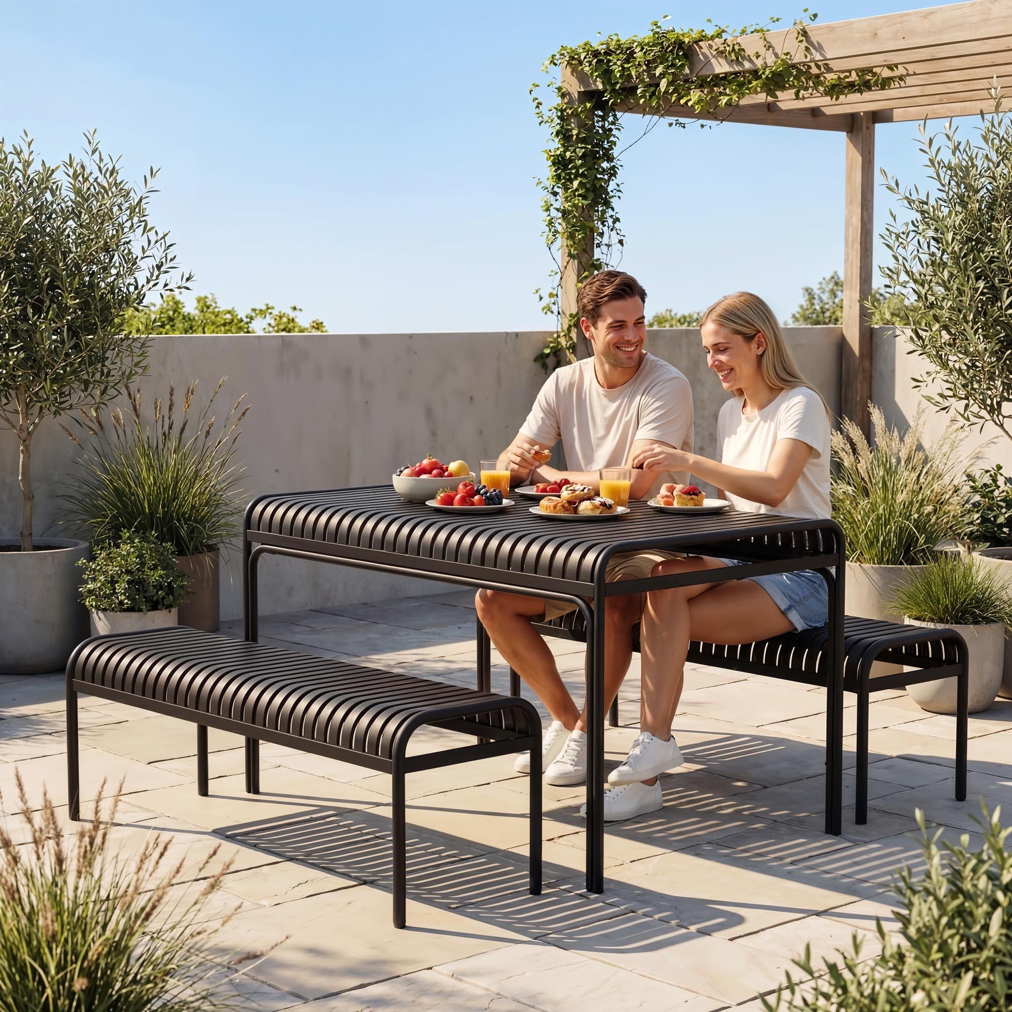 di volio Gartenbank BAISO - Metallbank für Terrasse & Garten, 130 cm, wetterfest schwarz