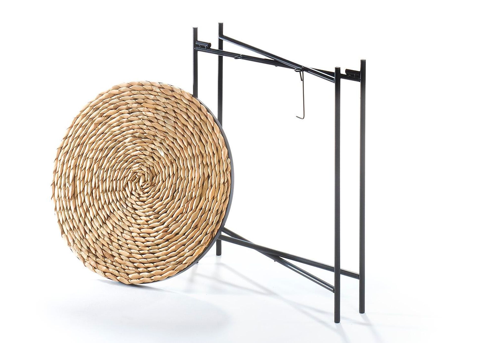 Kobolo Beistelltisch COFFEE abnehmbarer Tischplatte Seegras und Metall Tablett - 38x38x45cm rund beige Sofatisch Beistelltische Kaffeetisch Nachttisch