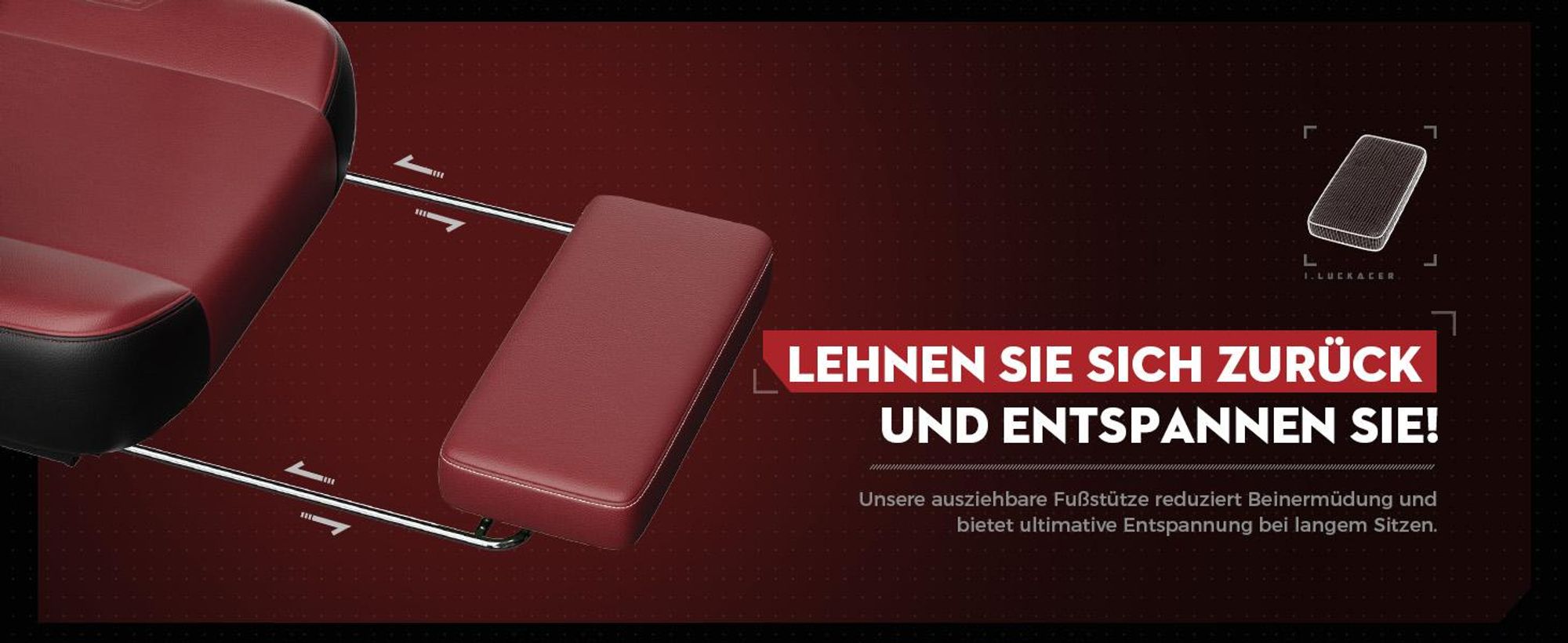 LUCKRACER Gaming Stuhl, Bürostuhl mit verbundenen Armlehnen, Memory-Schaum-Kissen, 90–155° Neigungswinkel und Fußstütze, strapazierfähigem Funktionsge