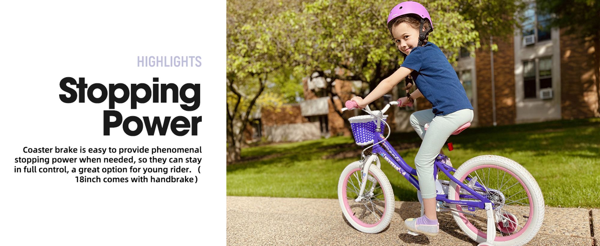 HILAND 14 Zoll Mädchen Kinderfahrrad mit Korb & Bändern, Vorderen Zangenbremse & Rückwärtige Pedalbremse, Stützräder, Hell-Pink