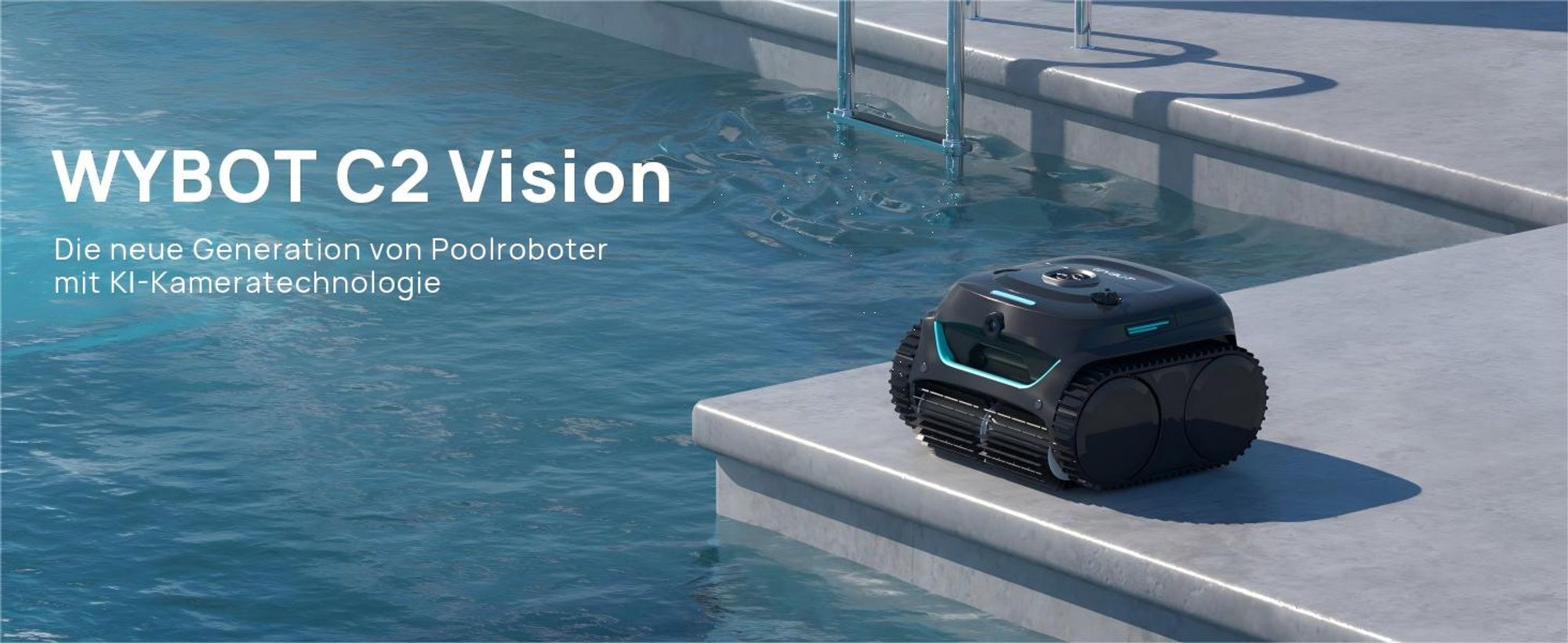 Wybot C2V, Roboter-Pool-Reiniger, Pool, Schwarz, Grün, Boden, Wand, Wasserlinie, Oberirdischer Pool/eingelassener Pool, 180 µm