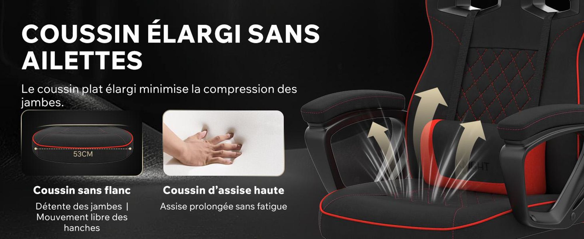 Chaise gaming SENSE7 Knight en tissu noir et rouge - Chaise de bureau ergonomique Chaise de bureau Chaise d'ordinateur Chaise gaming Chaise de course 120 kg