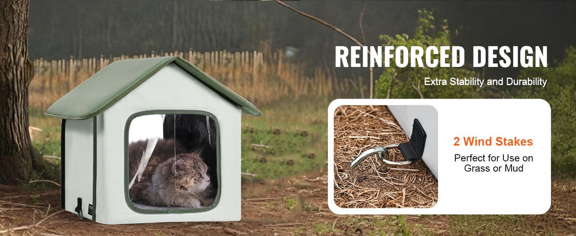 VEVOR Beheiztes Katzenhaus, Außenshelter für Katzen mit einstellbarer Temperatur und Timer, faltbares Katzenhaus aus 600D Oxford-Stoff mit beheiztem Pad für den Winter, um warm und gemütlich zu bleiben, Grün (Mittel), Grün-35x34x40 cm