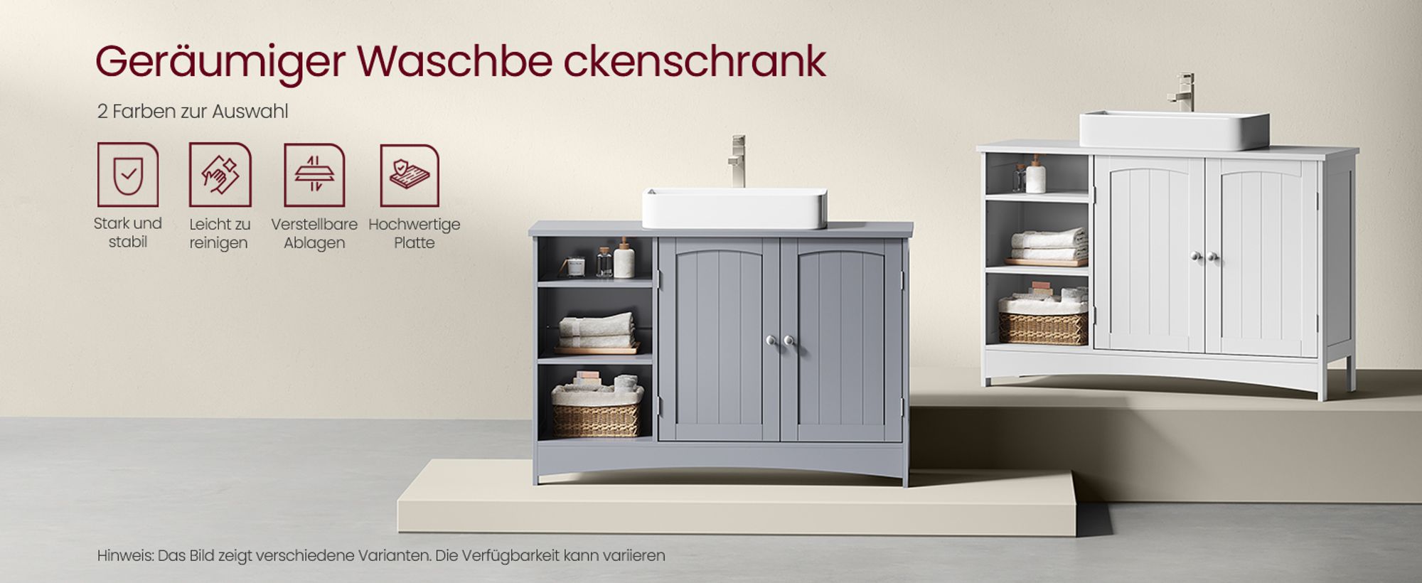 VASAGLE Waschbeckenunterschrank, Unterschrank, Badezimmerschrank, 30 x 90 x 60 cm, 2 Türen, Badschrank, offene Fächer, höhenverstellbare Ablagen