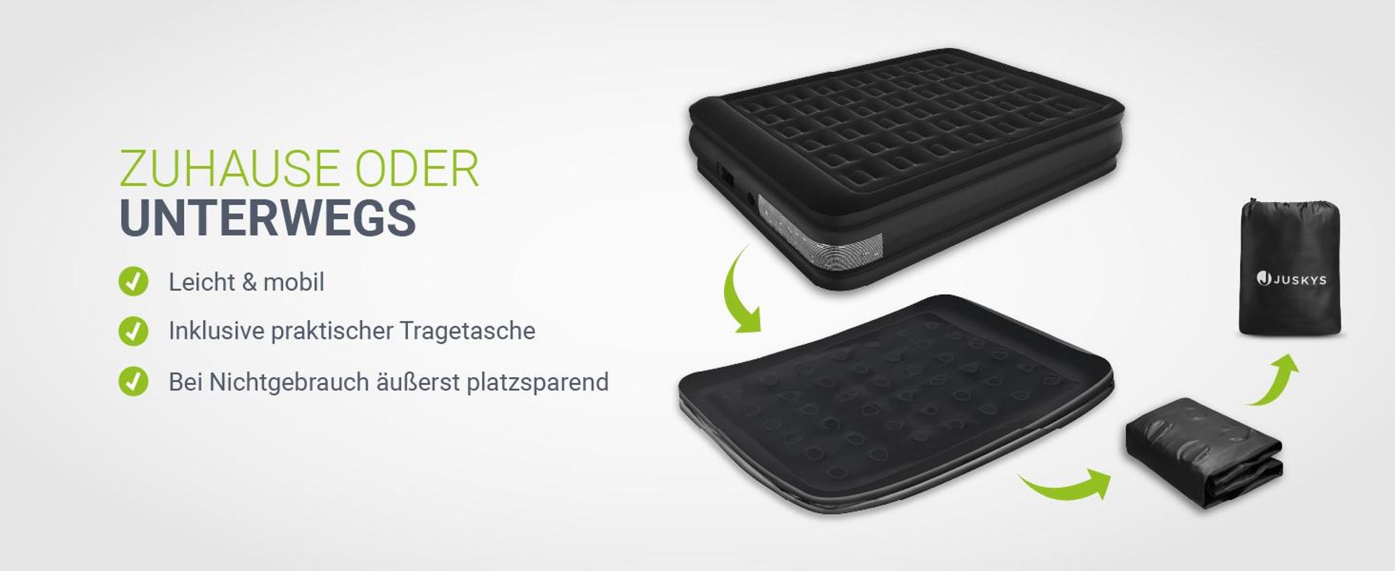 Juskys Luftmatratze Sapri L in Schwarz - 2 Personen Luftbett selbstaufblasend - integrierter Pumpe