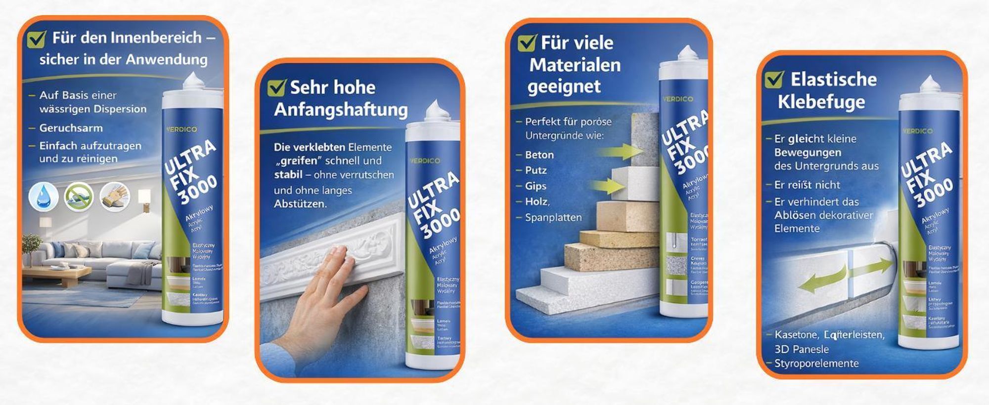 Ultra Fix 3000 Acrylkleber für Lamellen, Leisten, Kassetten und Dekorpaneele.