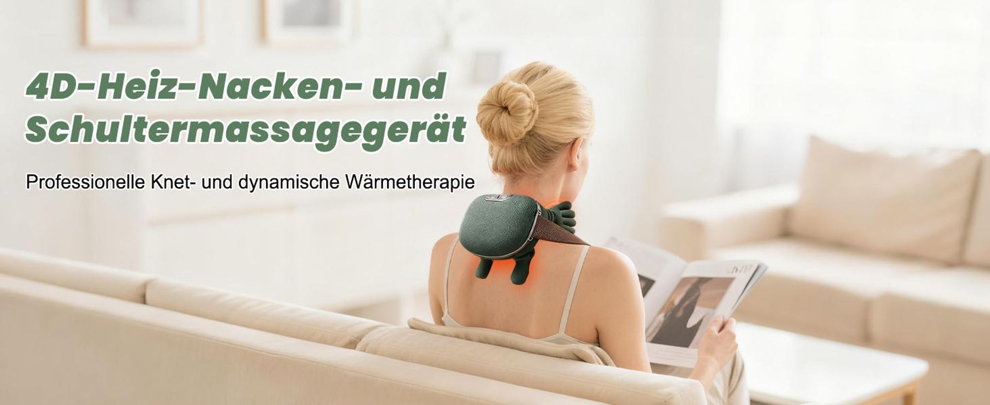 Kabelloser 4D Nacken Schulter Massager Tiefen Kneten  mit 3 Modi und 2 Temperaturstufen