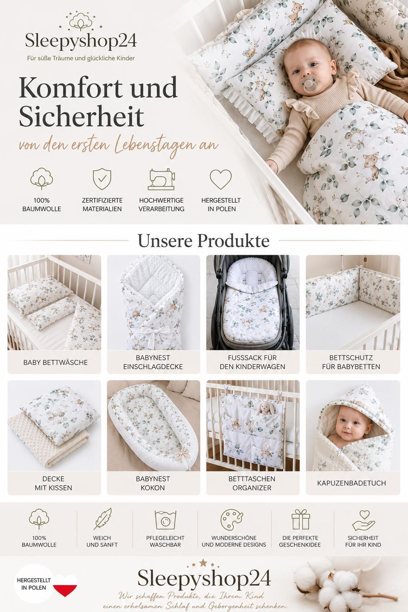 Buggy-Einlage Grau für Kinder | Universal Kinderwagenmatte inkl. Schockabsorbierendem Kissen |  Baumwolle