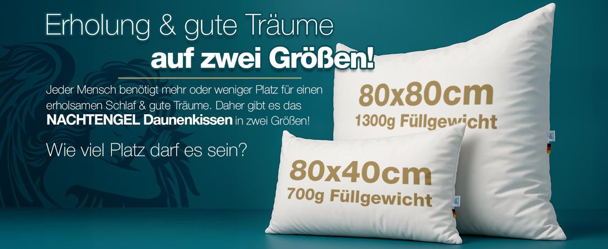 Daunenkissen 3-Kammer Kopfkissen 80x80 aus 100 % Daunen & Federn – Germany, atmungsaktives Federkopfkissen für alle Schlaftypen