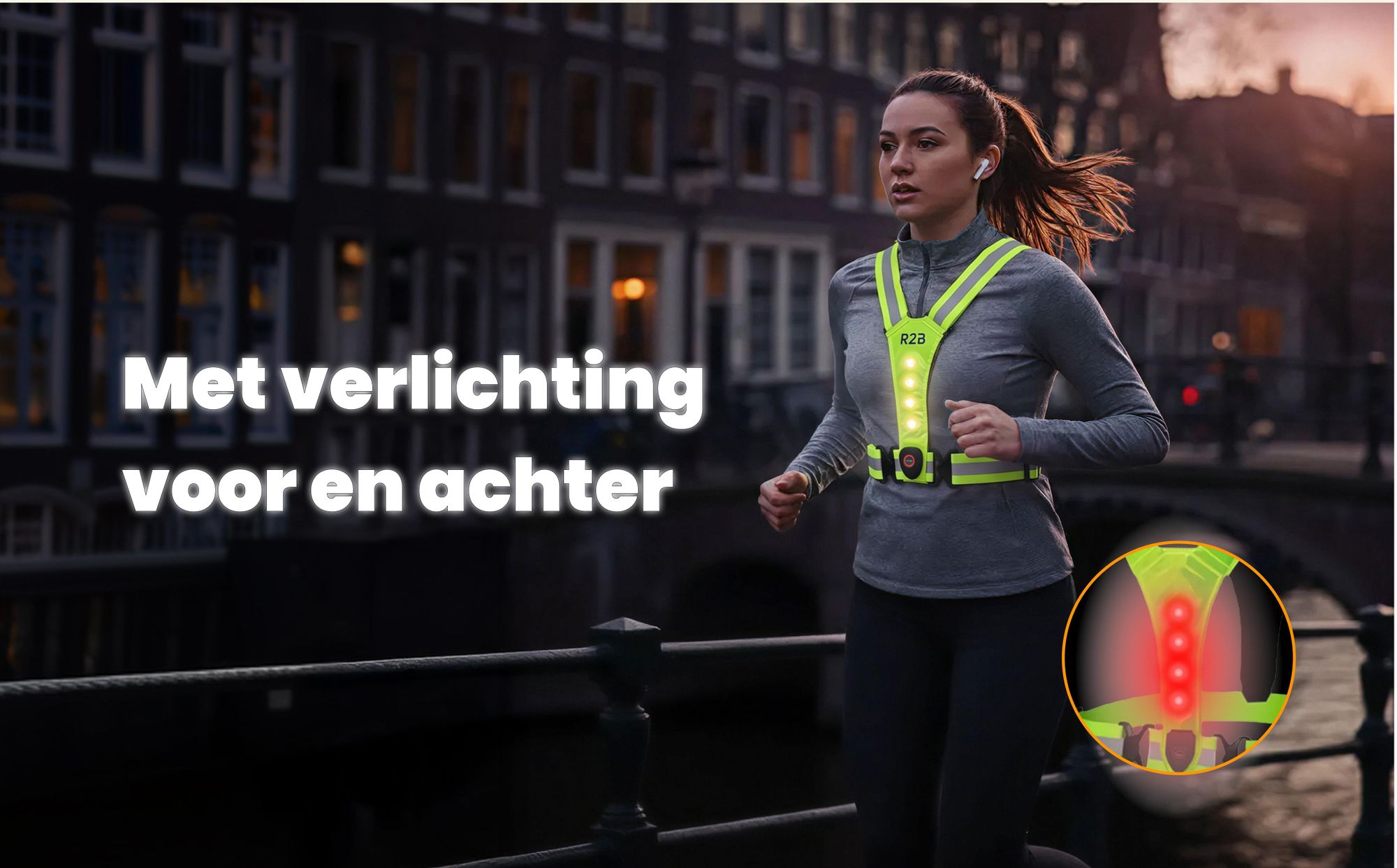 R2B Hardloopvest met Verlichting - Voor & achter – USB-C Oplaadbaar – Roze