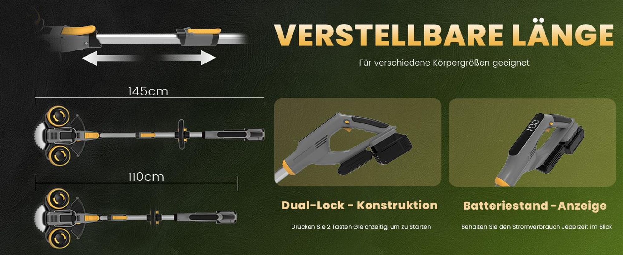 Akku Rasentrimmer, 4in1 Rasenkantenschneider, mit 2× 4000mAh Akku, kompatibel mit Makita-Akkus, Bürstenloser Motor, Gartengerate mit Unkrautbürste
