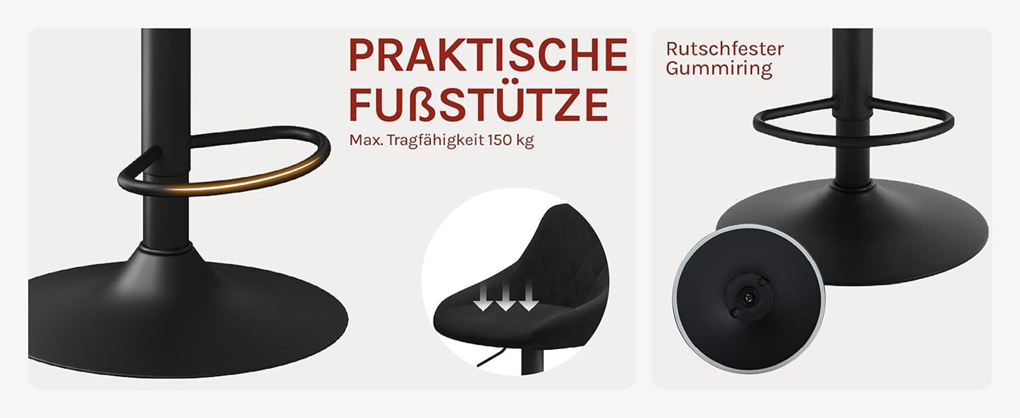 WOLTU Barhocker 4er Set, Barstuhl, Gute gepolsterte Sitzfläche aus Samt, Höhenverstellbar, 360° Drehbar, Schwarz