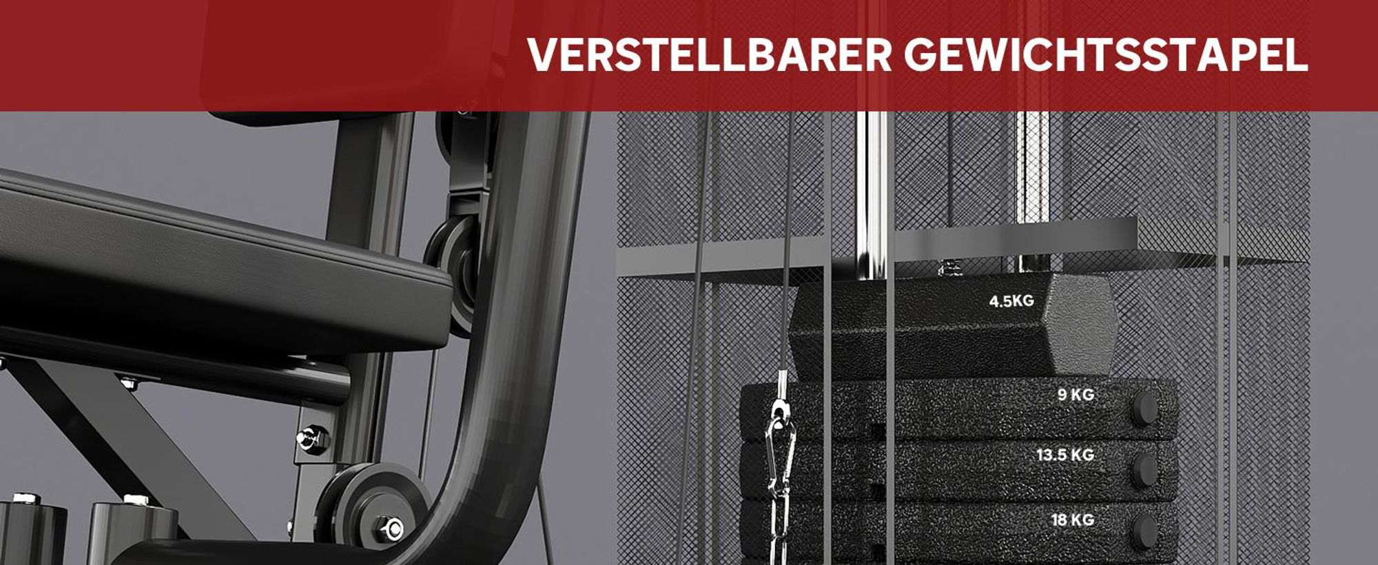 HOMCOM Gym Kraftstation mit Stahlnetz Fitnessstation Multigym Fitnesscenter Fitnessgerät inkl. 45 kg Gewichten Latzug Beincurl Metall Kunstleder