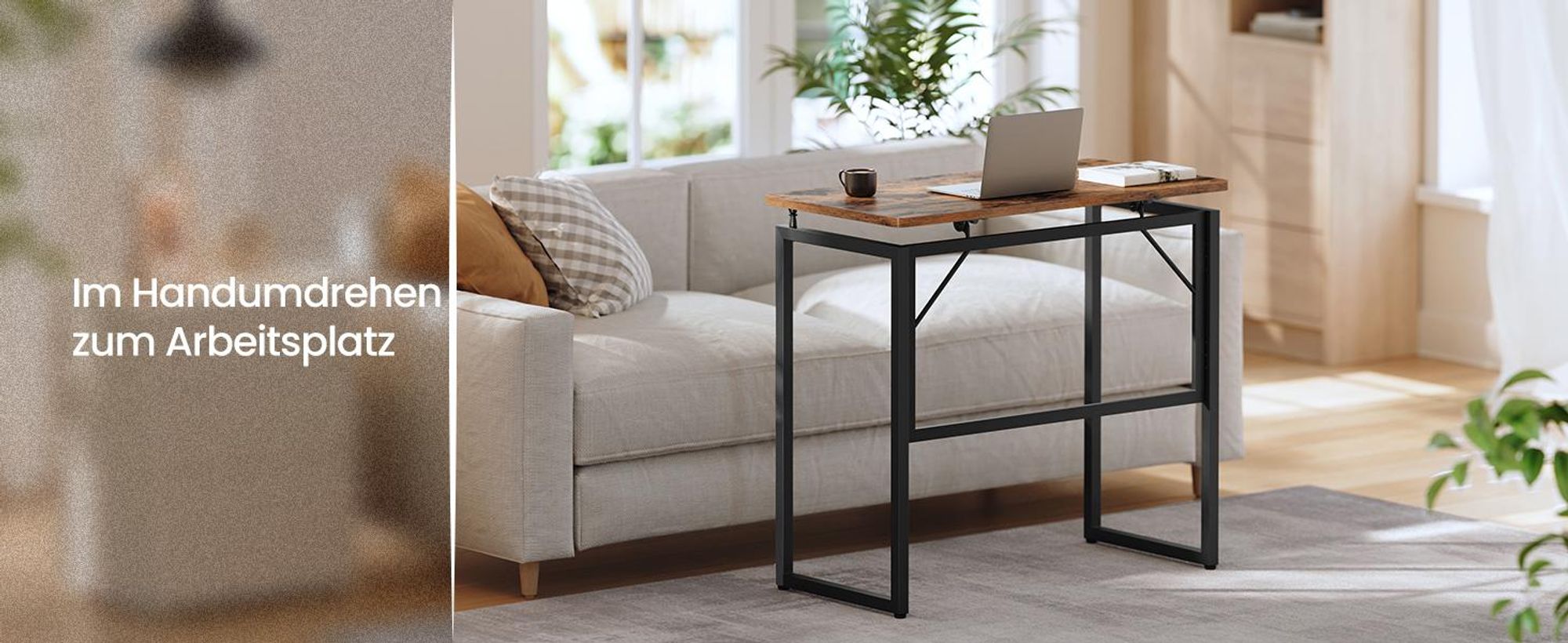 VASAGLE Klapptisch, kleiner Schreibtisch klappbar, Computertisch, Tischplatte aus einem Stück, abgerundete Ecken, 80 cm