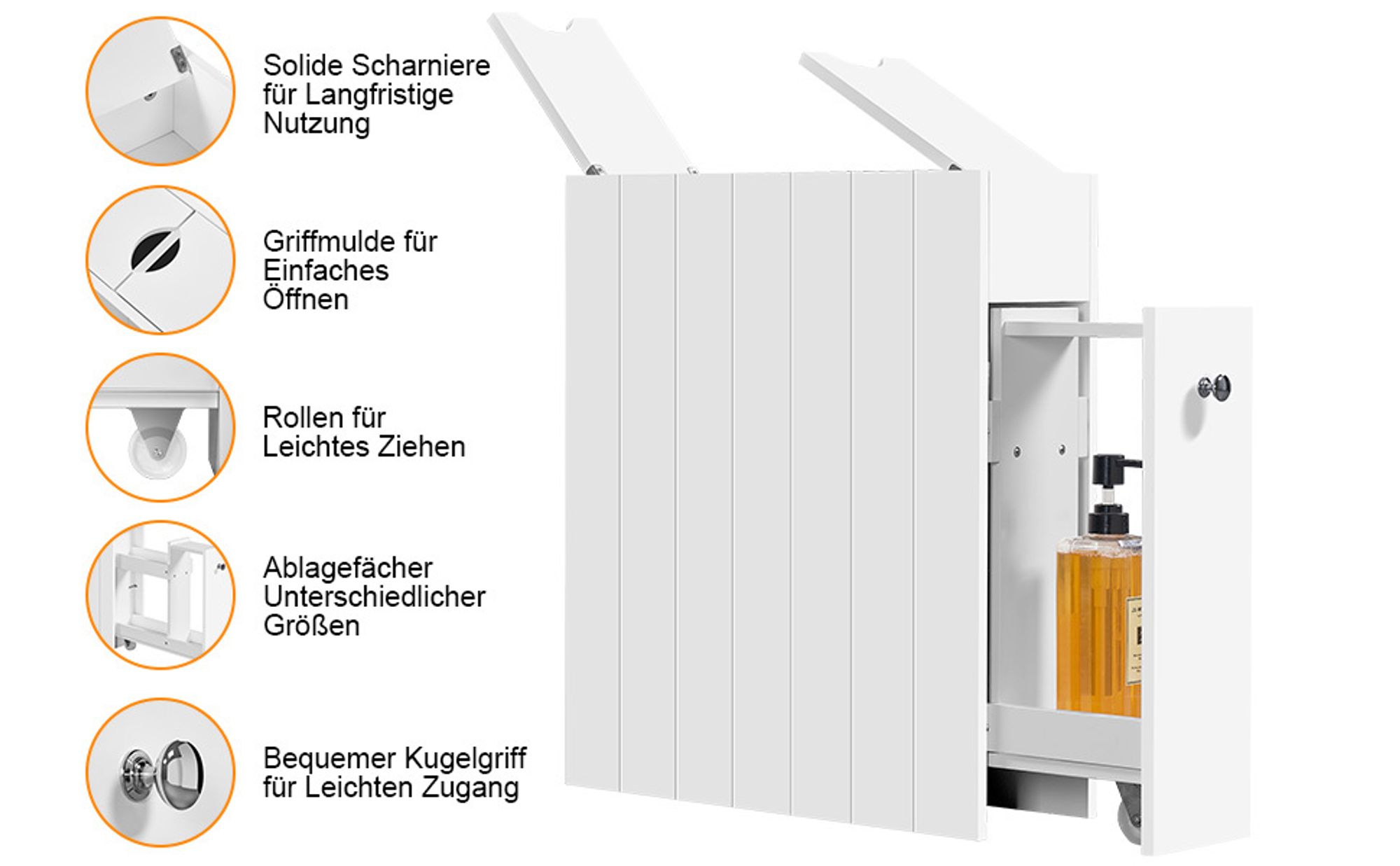 Yaheetech Nischenschrank 17 cm schmaler Badschrank mit Rollen Beistellschrank Seitenschrank