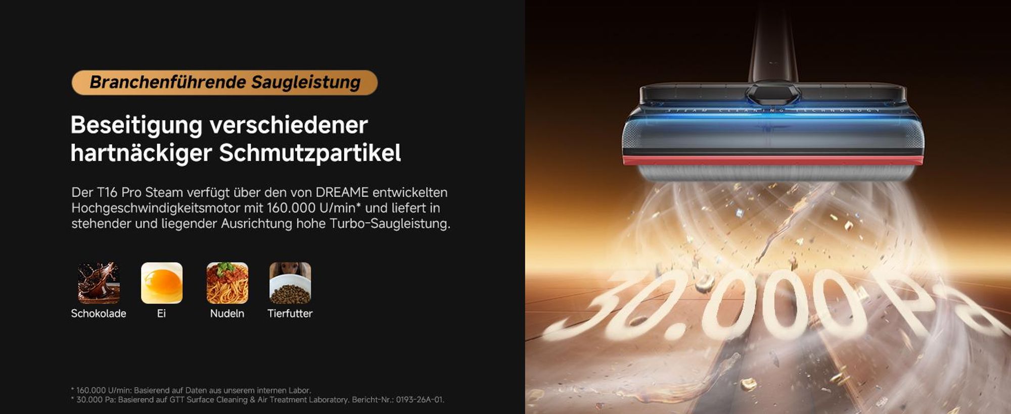 Dreame T16 Pro Steam Nass-und Trockensauger,30kPa Saugleistung Akku-Staubsauger,9,85cm ultraschlank,200℃ Dampf,90℃ Heißwasser,Selbstreinigend,LED,Gold