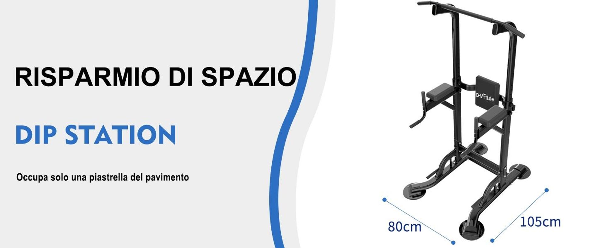 DH FitLife Power Tower Dip Station - Attrezzatura per allenamento a casa, con barra per trazioni e supporto regolabile