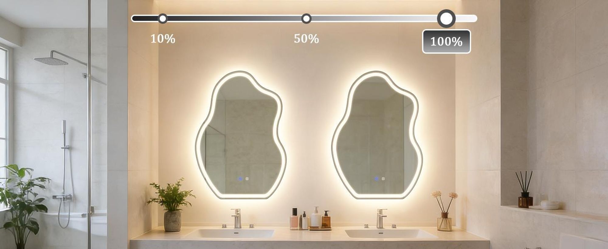 Miroir de salle de bain ZMH avec éclairage asymétrique à LED, 50 x 70 cm, miroir mural, interrupteur tactile, fonction anti-buée, lumière 3000 K et 6500 K, intensité réglable