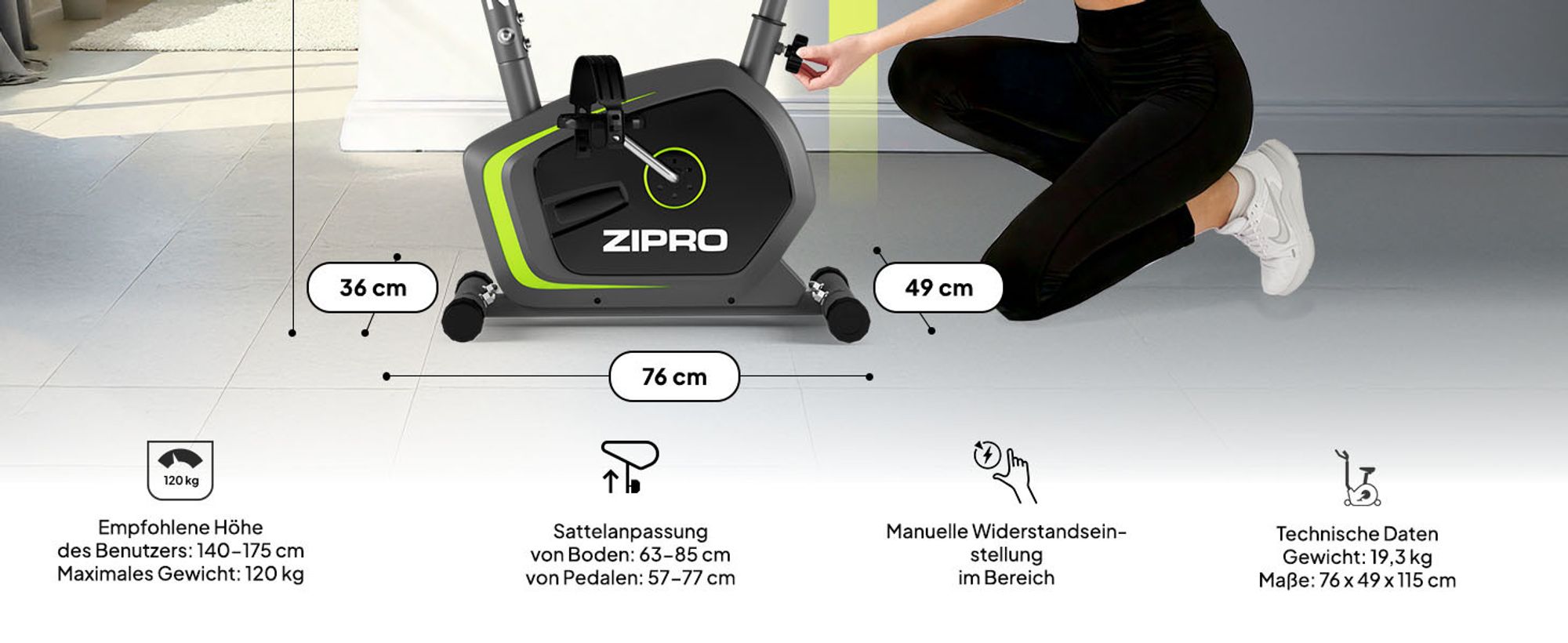 Zipro Heimtrainer Fahrrad Drift – Magnetisches Fitnessbike mit 6kg Schwungmasse Leiser Hometrainer für Zuhause Kompakt, mit Pulsmessung Tablethalter