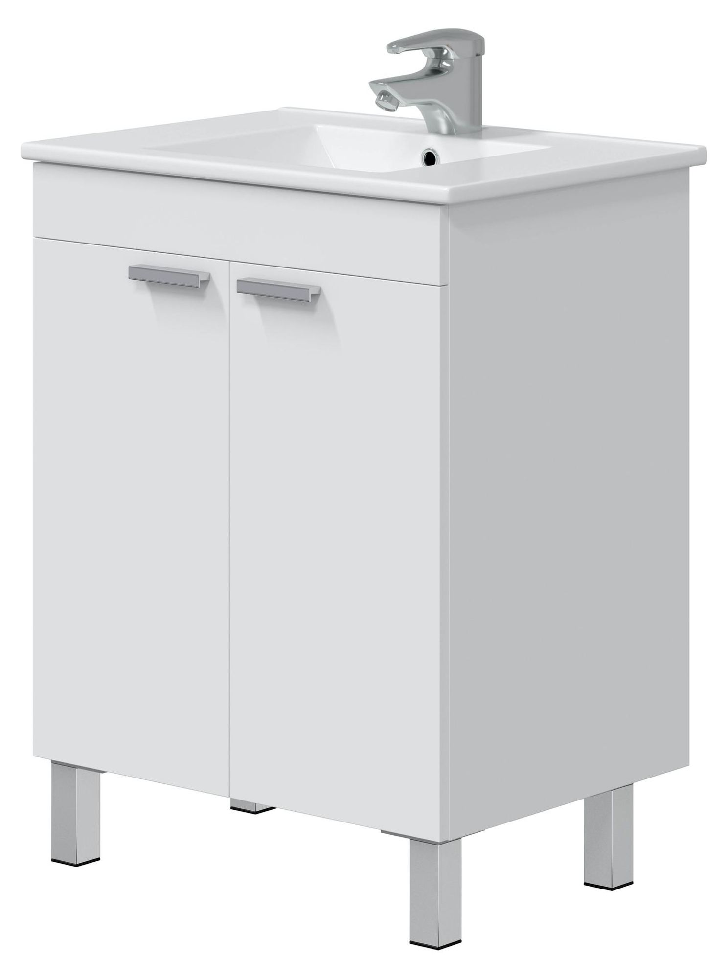 ECO KIT von freiraum – Waschbeckenunterschrank mit Soft-Close-Türen und glänzendem Weiß-Nachbildung