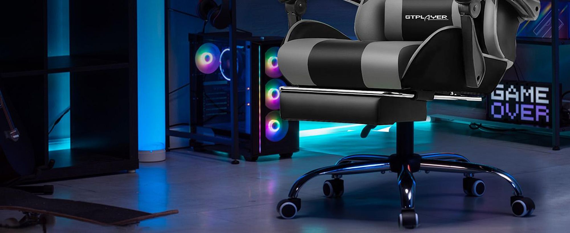GTPLAYER Bürostuhl Gaming Stuhl Massage Gaming Sessel Ergonomischer Gamer Stuhl mit Fußstütze, Kopfstütze Massage-Lendenkissen, Gepolstert Gaming Chair, Drehsessel