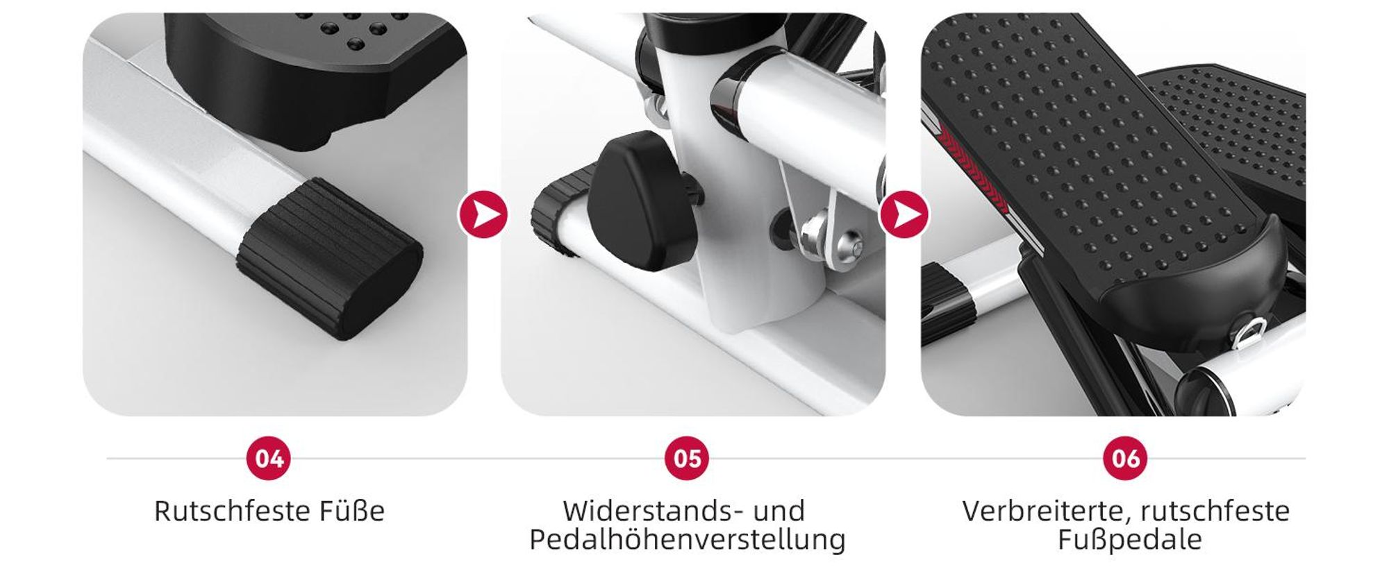JASPORT ST1 Mini-Stepper, 2-in-1 mit Power Ropes, LCD, Einstellbarer Widerstand, für Bein- & Armtraining, Leise & Kompakt, max. 100kg Belastung ,weiß