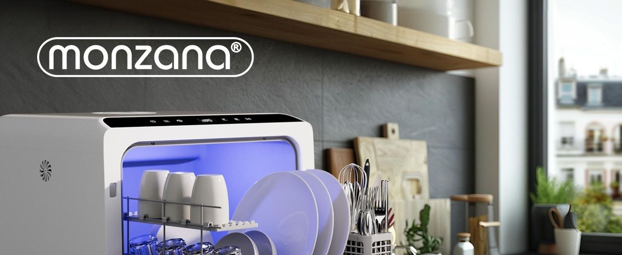 MONZANA® Tischspülmaschine ohne Wasseranschluss App Funktion sparsamer Verbrauch 4,5L 6 Programme 4 Gedecke 45cm Mini Geschirrspüler Spülmaschine Weiß