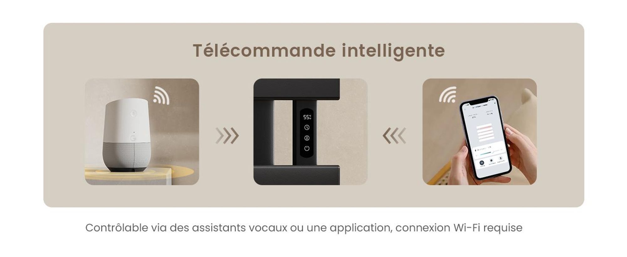 EMKE Sèche-serviettes électrique 1000X500mm 320W noir raccordement à droite, intelligent WiFi App, LCD tactile, Minuterie 1-9H, IPX5