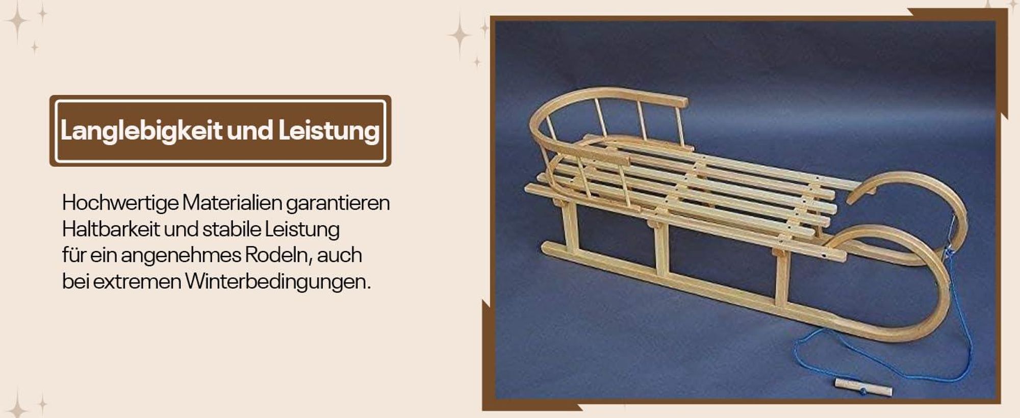 Holzschlitten | Hörnerrodel 120 cm mit Rückenlehne | Schlitten Kinder Holz | Kinderschlitten aus Holz | Perfekt für Winterabenteuer bis 200 kg