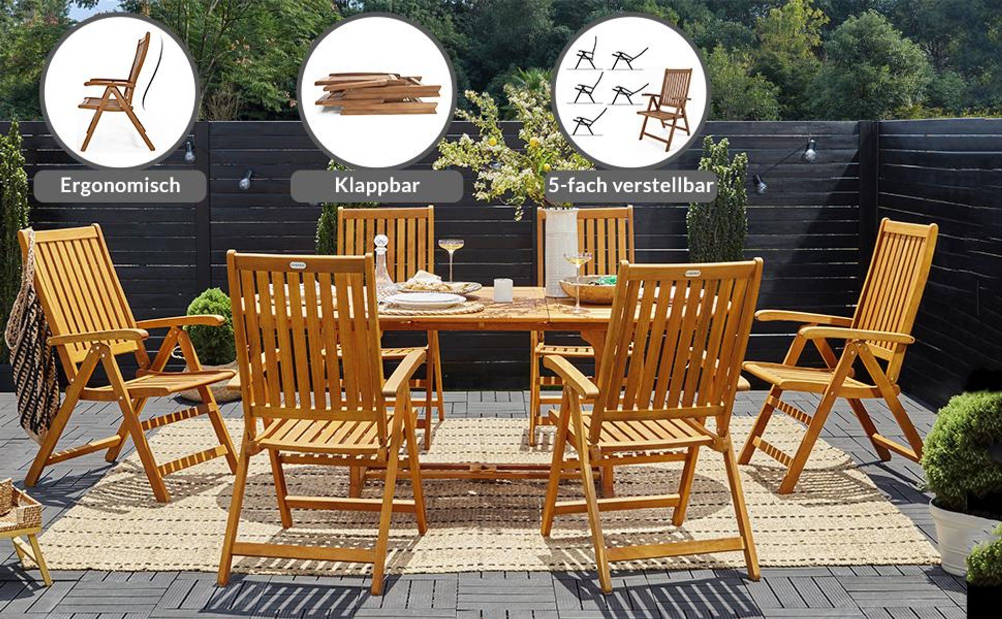 CASARIA® Gartenstuhl Klappbar, Wetterfest, FSC®-Zertifiziert 2er-Set