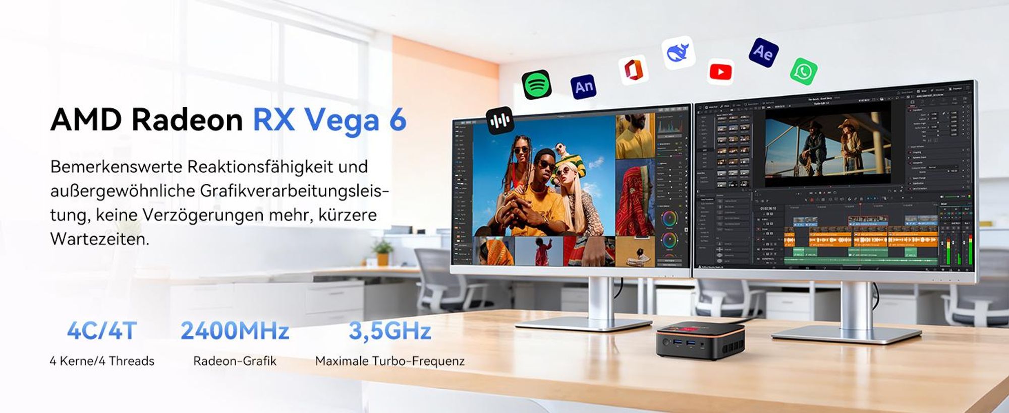 Blackview MP20 Ryzen 3  3300U Desktop-PC, Win 11Pro 3,6 GHz, 16GB RAM 512GB SSD M.2 Mini Computer, 4K Dual Display, WiFi 6, für Zuhause Büro