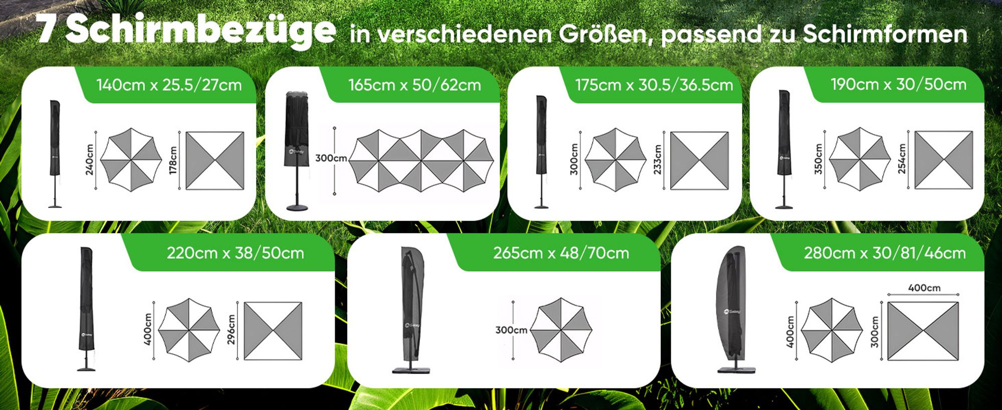 Sonnenschirm Schutzhülle Wasserdicht Abdeckung Abdeckhaube Schutzhaube aus Polyester für Doppelsonnenschirm, Schwarz