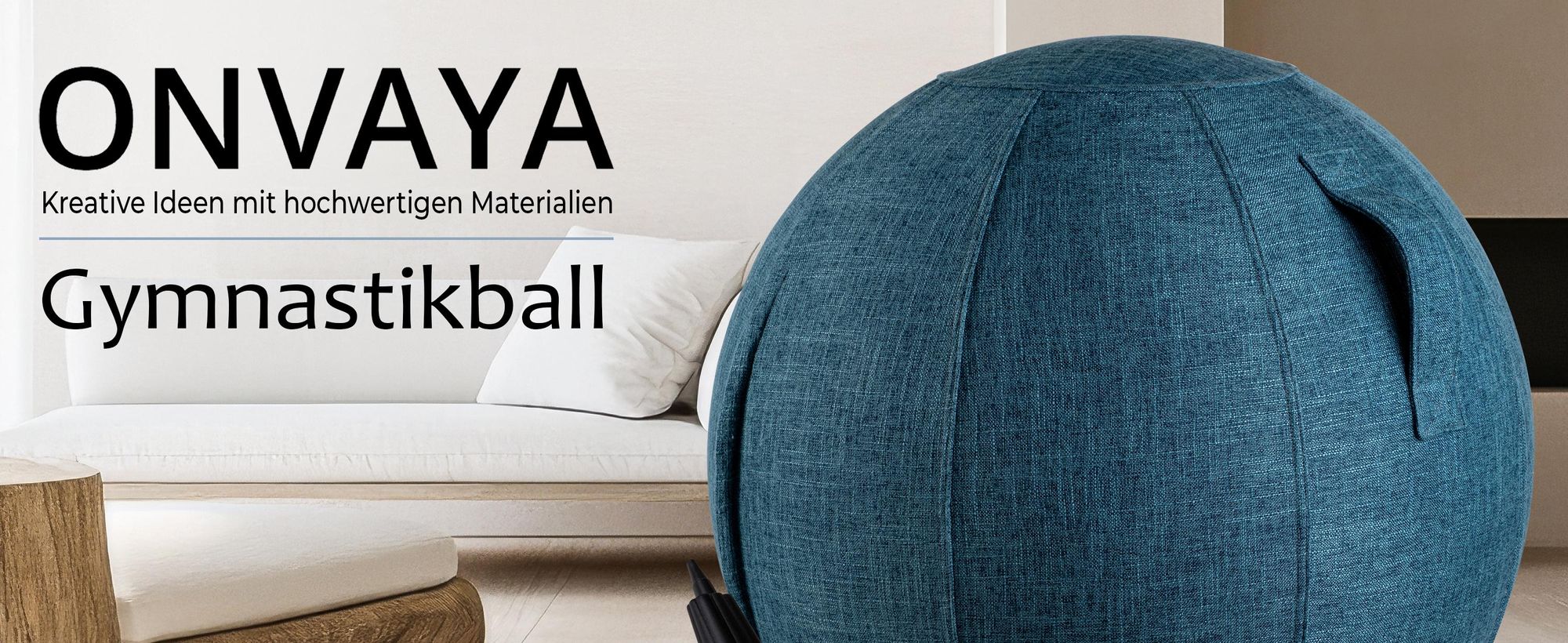 ONVAYA® Gymnastikball 65cm mit Bezug - Rutschfester Yoga-Ball-Stabiler Sitzball für ergonomisches Sitzen-Fitnessball & Schwangerschaftsball Seeblau