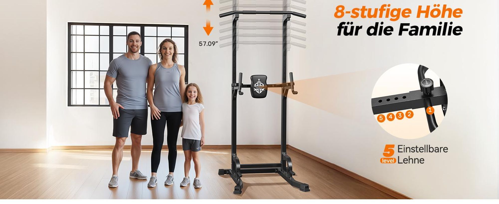 Sportsroyals Power Tower, Dip-Station, Klimmzugstange für das Krafttrainingsgerät im Heim-Fitnessstudio, 204 kg  126x35.5x15cm