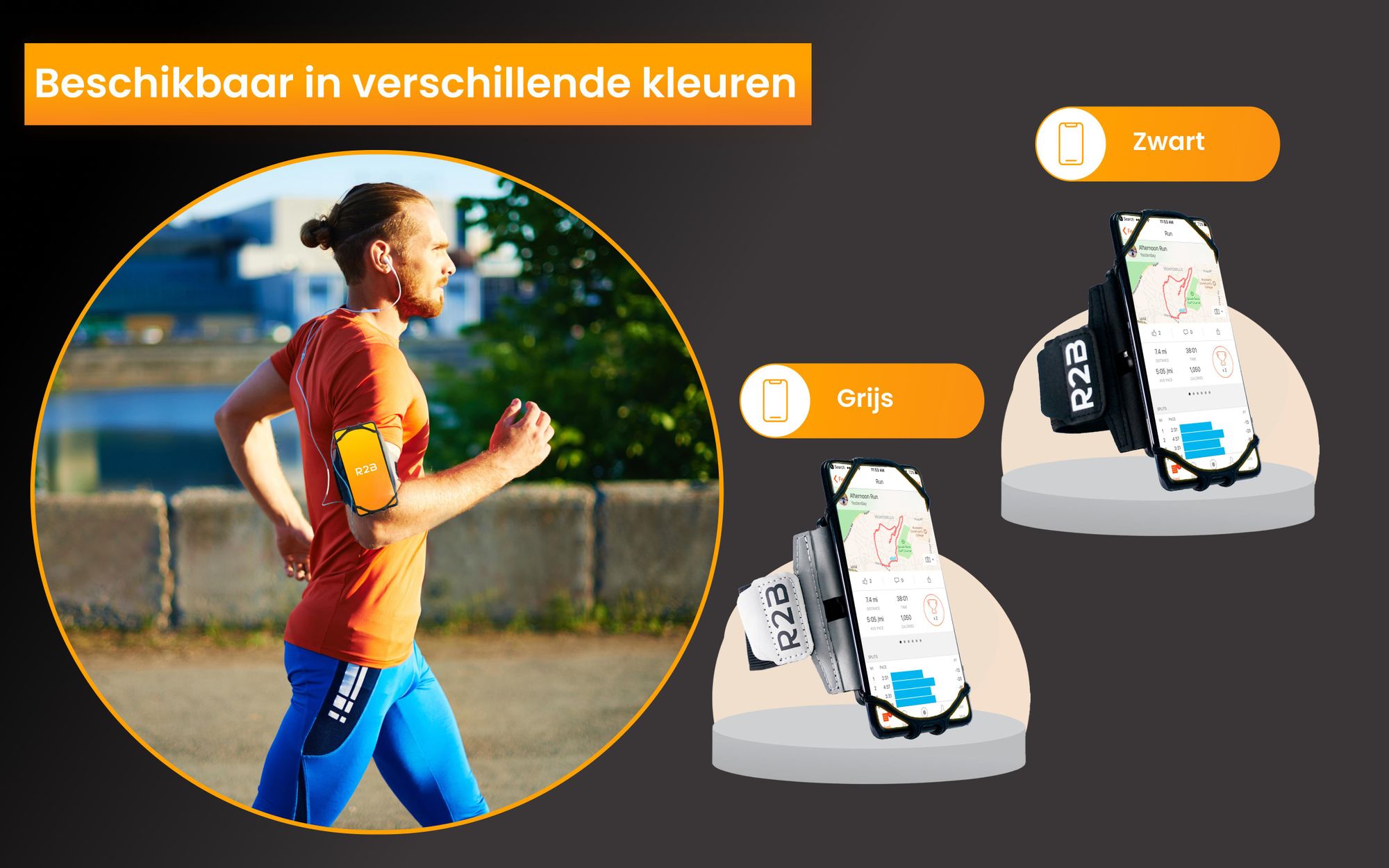 R2B Hardloop Telefoonhouder t/m 6,5 inch – 360° Draaibaar – Zwart