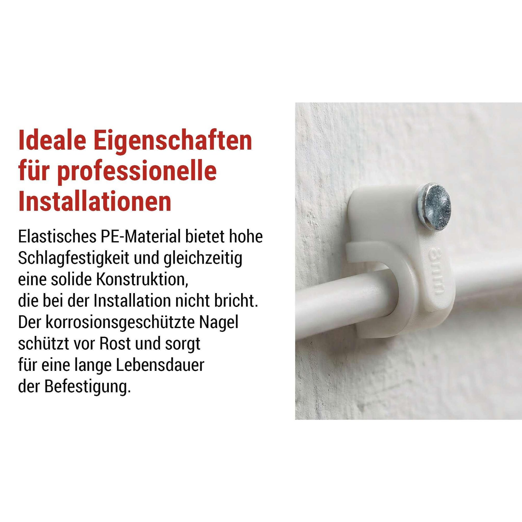 EMOS 50 Stück Kabelschellen mit Nagel, für Ø 8 mm, bruchfester PE-Kabelhalter mit Stahlnagel für Innen, rostfrei, -40–80°C, weiß, A2824