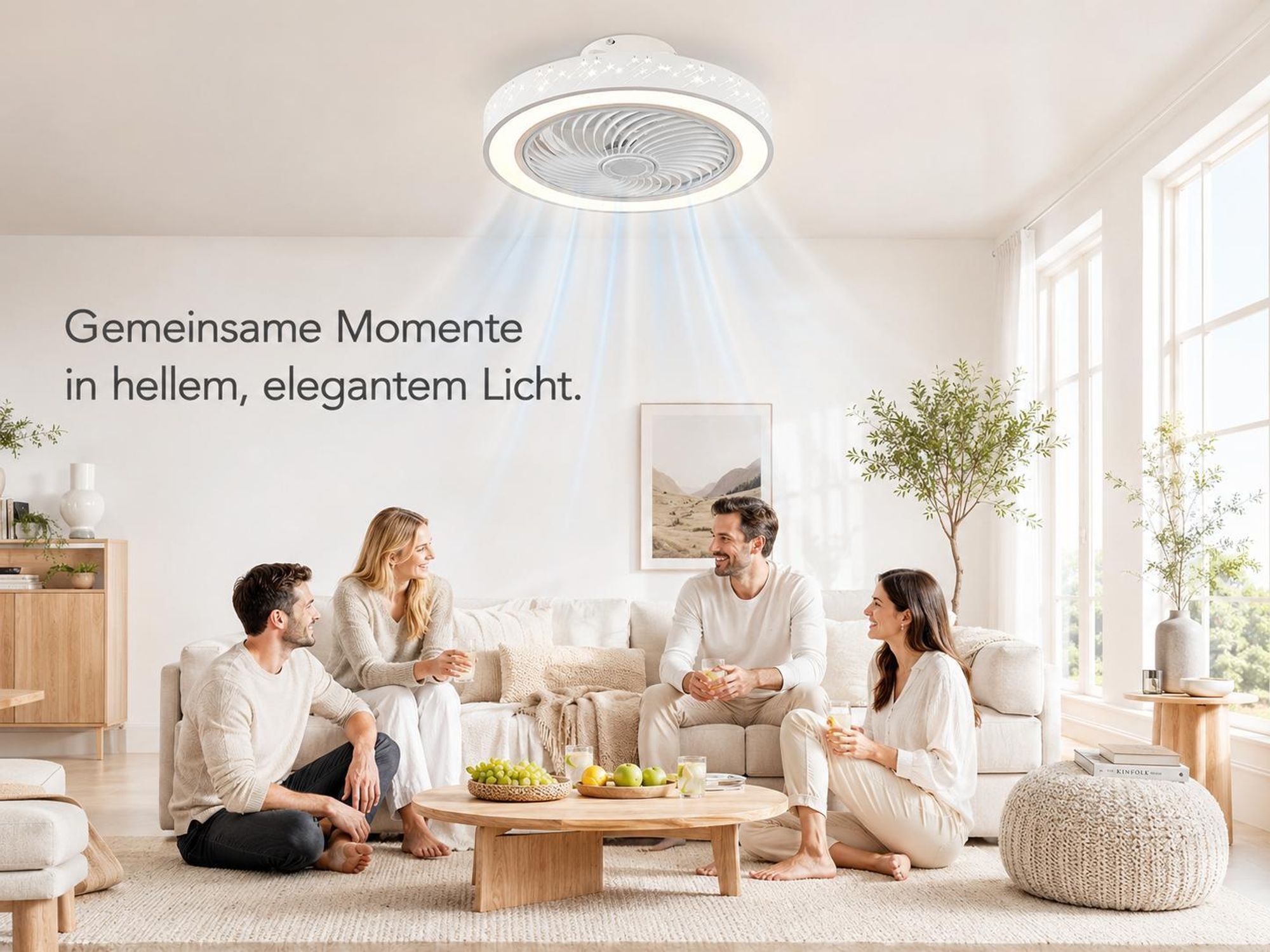 46CM Deckenventilator Mit Beleuchtung Und App Fernbedienung, 72W Weiß Lampe Mit Ventilator Dimmbar für Wohnzimmer Schlafzimmer Esszimmer Kinderzimmer