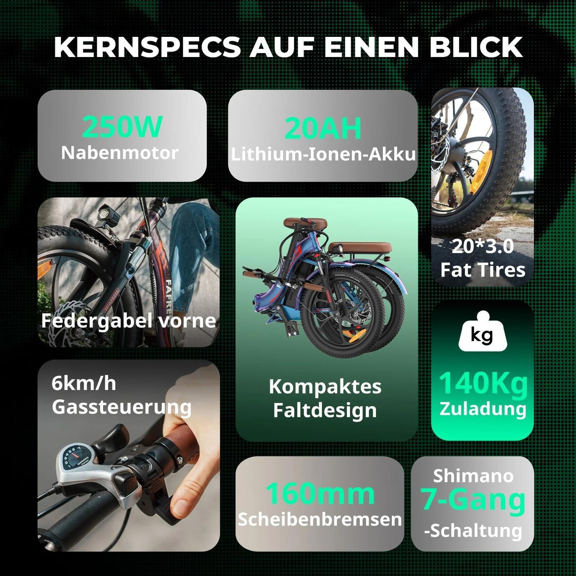 E-Bike FAFREES F20 Pro - Motor 250W Batterie 36V20Ah 20 Zoll Reifen Mechanische Scheibenbremsen - Aurorablau