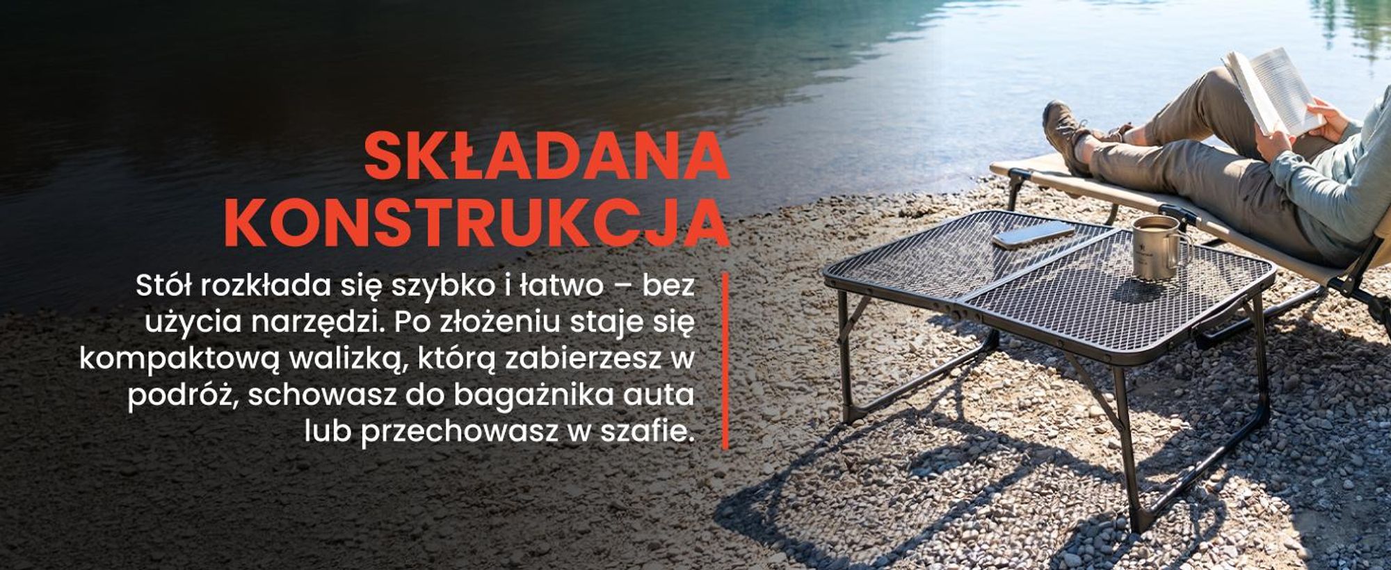 Elegancki aluminiowy stolik turystyczny ogrodowy z walizką w kolorze czarnym