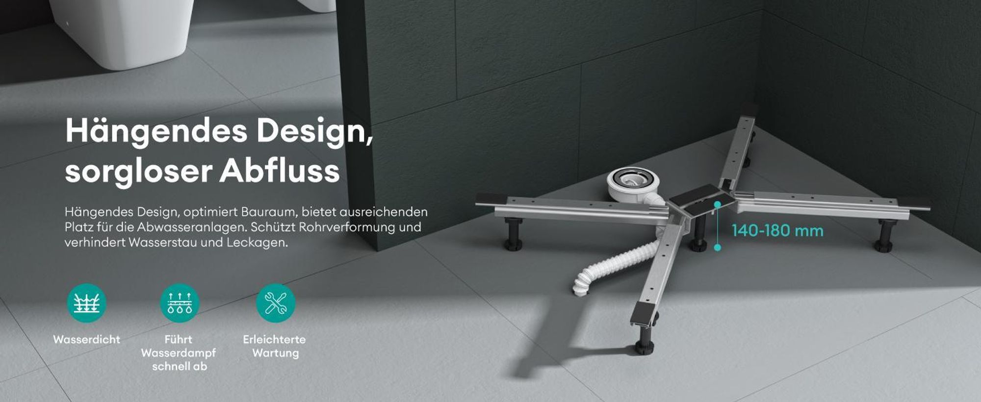 Mai & Mai Duschwannenfüße Duschwannenfuß 108x10x14cm Brausewannenfuß Montagefuß für Duschwannen in X-Form Duschwannengestell mit 5 Stellfüßen verstellbar